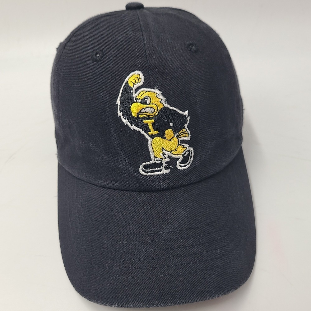 Iowa‎ Hawkeyes Hat Strapback (Fits Small) Black NCAA Herky The Hawk Mascot Logo